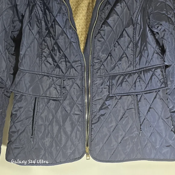 MICHAEL Michael Kors Navy Quilted Puffer with Cream Collar - Picture 8 of 10